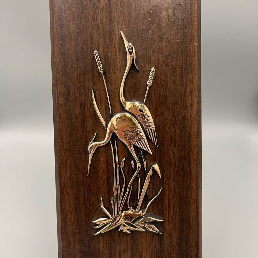 60s MCM Wood plaque with copper Herons